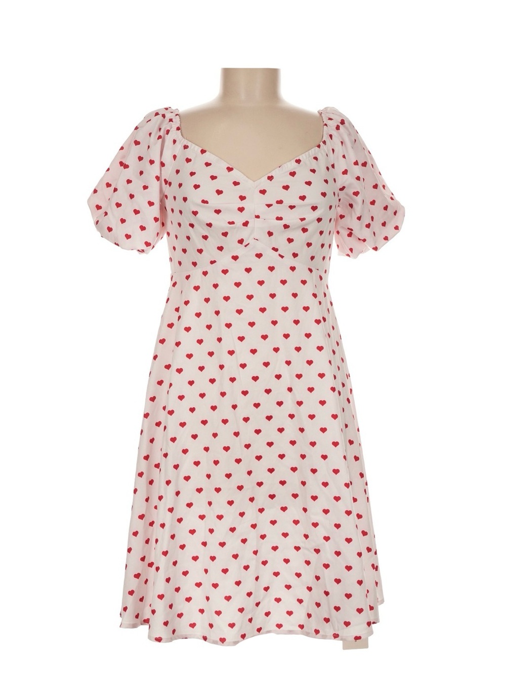 Commense Heart Print Puff Sleeve Mini Dress Cream Retro Romantic Coquette M